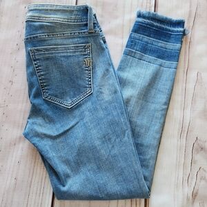 Miss Me "Ankle Skinny" Cropped Dyed Raw Hem Blue Jeans | Women's Size 27